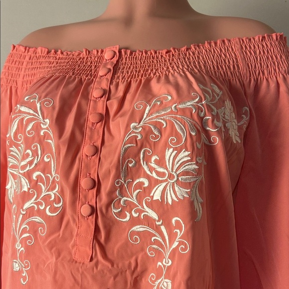 Woman Within Off -Shoulders Embroidered Peasant Top Tunic Size Medium New - Picture 4 of 11
